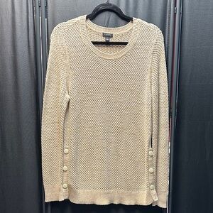 Ann Taylor Beige Knit Sweater with Side Buttons